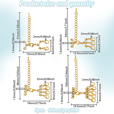 8Pcs 4 Styles Zinc Alloy Lobster Claw Clasps FIND-GO0003-31A-1