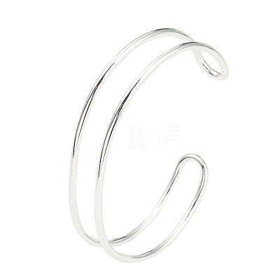Rack Plating Brass Double Lines Cuff Bangles for Women BJEW-M304-01S-1