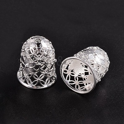 Hollow Bell with Flower Brass Cord Ends KK-M168-01S-1