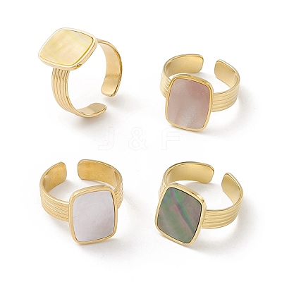Ion Plating(IP) Natural Shell Rectangle Open Cuff Ring STAS-E125-05G-1
