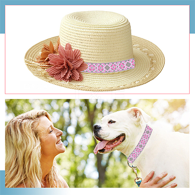 Rhombus Pattern Ethnic Style Embroidery Floral Polyester Ribbons OCOR-WH0070-324C-1