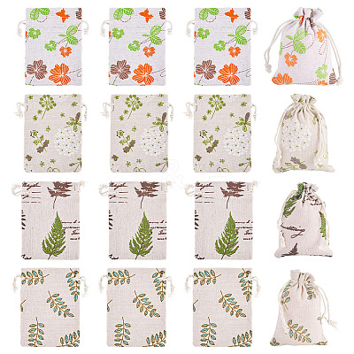 20Pcs 4 Styles Polycotton(Polyester Cotton) Printed Packing Pouches Drawstring Bags ABAG-TA0002-10-1
