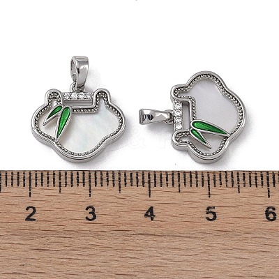 Brass & Shell & Clear Cubic Zirconia Charms KK-G497-18P-1
