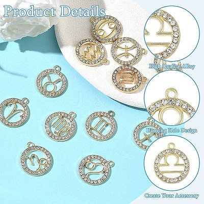 12Pcs 12 Styles Zinc Alloy Crystal Rhinestone Pendants FIND-YW0010-43-1