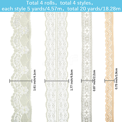 4 Styles Polyester Lace Trim OCOR-GF0005-25C-1