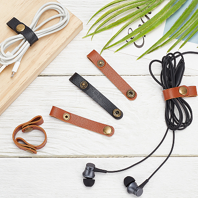 20Pcs 2 Colors Imitation Leather Data Wire Earphone Organizer AJEW-GF0004-06-1