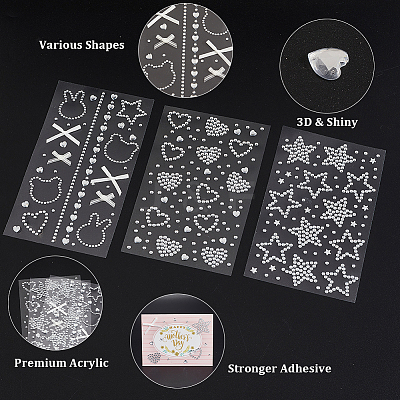 6 Sheets 3 Styles Acrylic Rhinestone Face Body Stickers AJEW-SP0002-68A-1