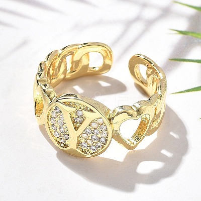 Brass Micro Pave Clear Cubic Zirconia Open Cuff Rings for Women RJEW-K289-02G-Y-1