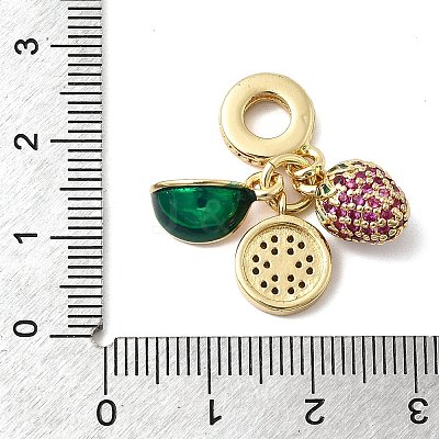 Brass Micro Pave Hot Pink Fruit Cubic Zirconia European Dangle Charms KK-C137-16G-1