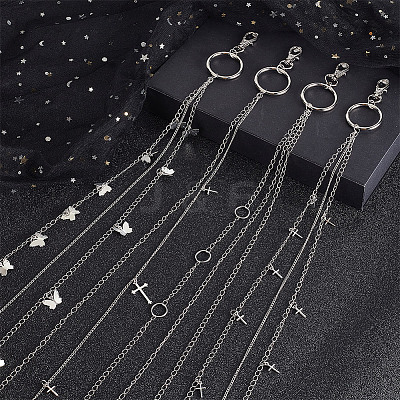 4Pcs 4 Style Butterfly & Cross & Sword Brass Pocket Pants Waist Chains with Zinc Alloy Clasps AJEW-GO00021-1
