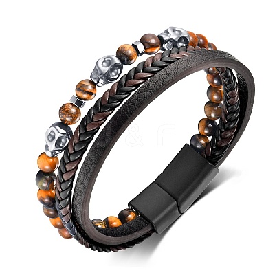 Natural Tiger Eye Beaded Bracelets PW-WGD5790-01-1