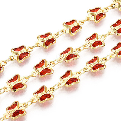 Brass Glass Butterfly Charm Link Chains CHC-T018-11D-G-1