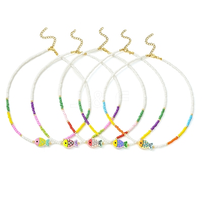Glass & Brass Beaded Necklaces NJEW-JN06622-1