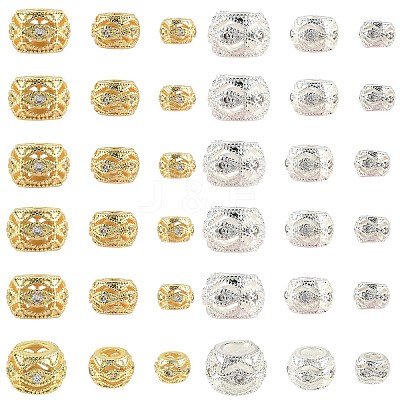 9Pcs 3 Styles Brass Micro Pave Clear Cubic Zirconia Beads KK-YW0004-43G-1