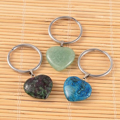 Heart Natural & Synthetic Mixed Gemstone Keychain KEYC-JKC00057-1