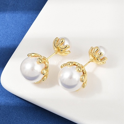 Round Brass Stud Earrings EJEW-H154-03G-1