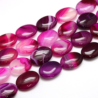 Natural Striped Agate/Banded Agate Oval Bead Strands G-L175B-M-1