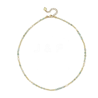 Natural Amazonite Faceted Round & Round Electroplate Synthetic Non-magnetic Hematite & Natural Pearl Beaded Necklaces NJEW-JN06549-02-1