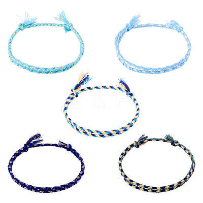 5Pcs 5 Colors Bohemian Cotton Cord Braided Bracelets BJEW-TA0001-27-1