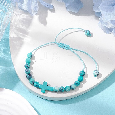 Synthetic Ocean White Jade Braided Beaded Bracelets BJEW-JB11016-01-1