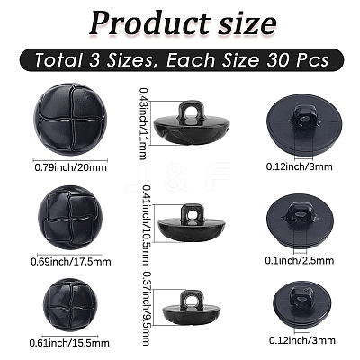 90Pcs 3 Styles Plastic Buttons BUTT-CY0001-10A-1