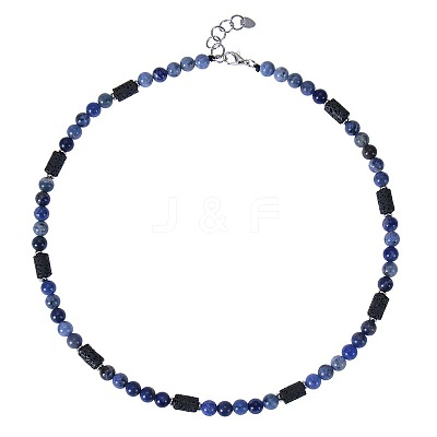 6MM Round Natural Sodalite and Column Natural Lava Rock Beaded Necklaces for Women Men LV4865-1-1