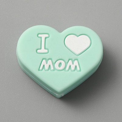 Heart with Word I Love Mom Silicone Beads SIL-WH0001-61C-1