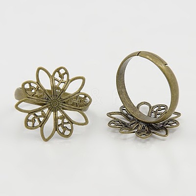 Antique Bronze Plated Brass Ring Shanks Adjustable Filigree Ring Blank X-KK-H061-AB-1