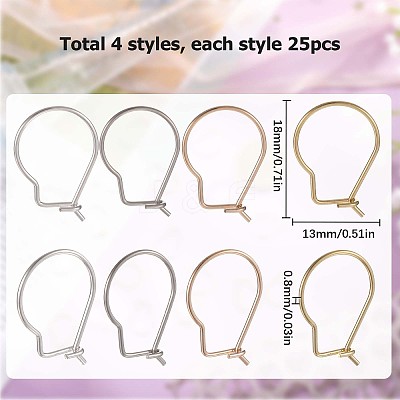 100Pcs 4 Colors 304 Stainless Steel Hoop Earrings Findings STAS-SC0005-24-1