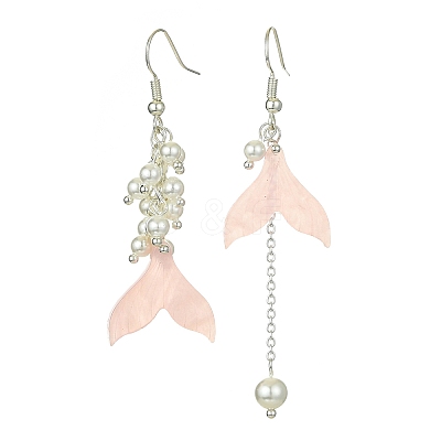 Resin Mermaid Tail Asymmetrical Earrings EJEW-TA00275-1
