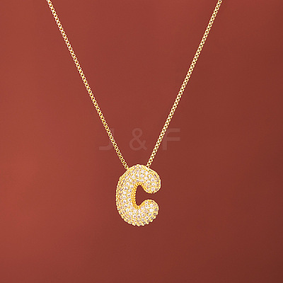 Brass Micro Pave Clear Cubic Zirconia Initial Pendant Necklaces for Women FS-WGDC51D-03-1