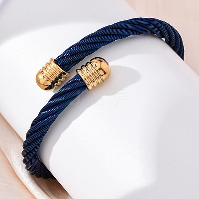 304 Stainless Steel Torque Bangles for Women Men BJEW-G584-18G-03-1