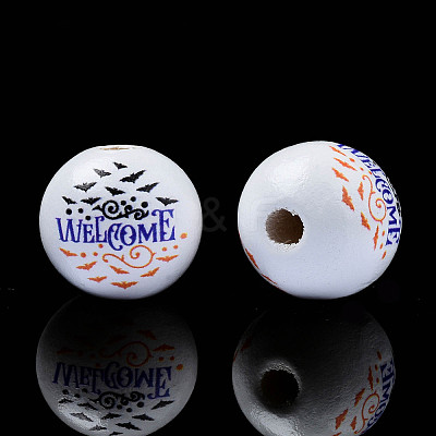 Halloween Printed Natural Wood Beads WOOD-S057-091-1