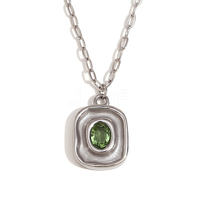 Brass Pave Green Cubic Zirconia Pendant 304 Stainless Steel Paperclip Chain Necklaces WGD11F6-02-1