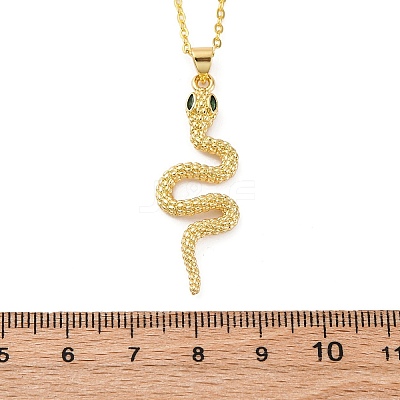 Brass Micro Pave Green Cubic Zirconia Snake Pendant Necklaces LS-NJEW-S438-02E-G-1