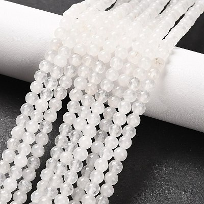 Round Natural White Jade Bead Strands X-G-R345-4mm-06-1