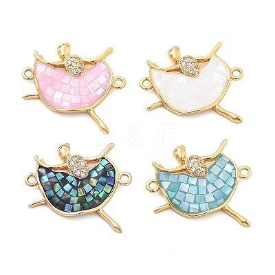 Rack Plating Brass Micro Pave Clear Cubic Zirconia Dancer Links Connector Charms KK-K380-14G-1