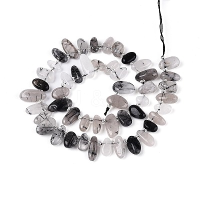 Natural Black Tourmalinated Quartz Beads Strands G-Z091-A31-1