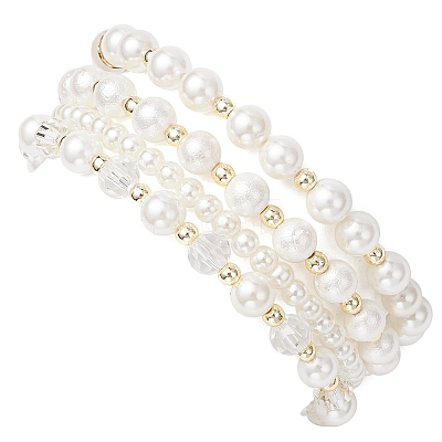 4Pcs 4 Styles Shell Pearl Round Beads Stretch Bracelets BJEW-JB12098-1