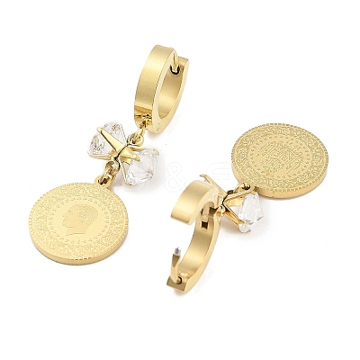 Flat Round with Humen 304 Stainless Steel Dangle Earrings EJEW-L283-060G-1