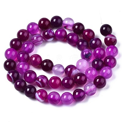 Natural Striped Agate/Banded Agate Bead Strands G-T046-8mm-B15-1