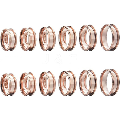 12Pcs 6 Size 304 Stainless Steel Grooved Finger Ring Settings RJEW-SC0001-04-1