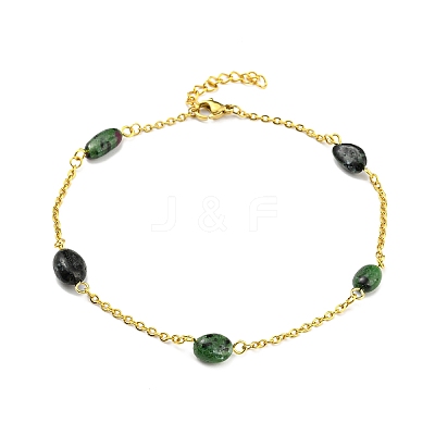 Natural Mixed Gemstone Nuggets Beaded Anklet with PVD Vacuum Plating 304 Stainless Steel Chains AJEW-Z008-04-1