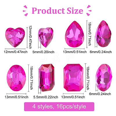 64Pcs 4 Style Glass Rhinestone Cabochons RGLA-FG0001-12-1