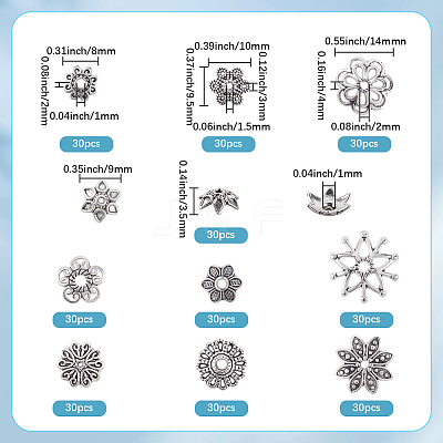 300Pcs 10 Styles Tibetan Style Alloy Flower Bead Caps TIBE-SP0001-25-1