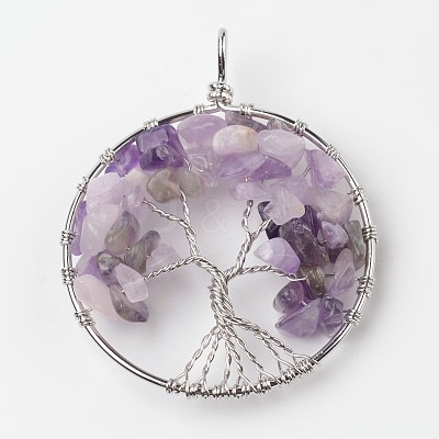 Tree of Life Natural Amethyst Big Pendants G-L455-D09-1