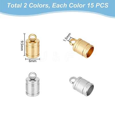 30Pcs 2 Colors 201 Stainless Steel Cord Ends STAS-UN0055-46-1