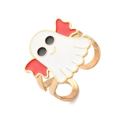 304 Stainless Steel with Enamel Cuff Rings for Women RJEW-Z116-01G-06-1