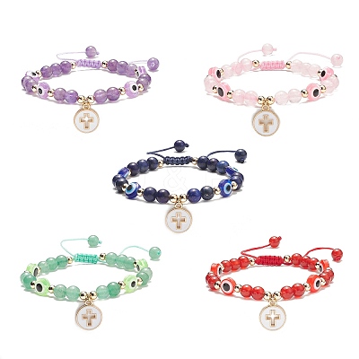 5Pcs 5 Style Alloy Enamel Cross Charm Bracelets Set BJEW-JB08817-1