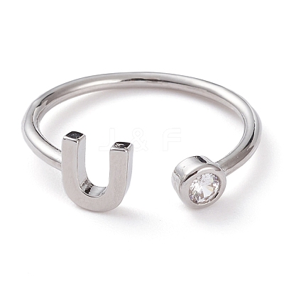 Brass Micro Pave Clear Cubic Zirconia Cuff Rings RJEW-J074-01P-U-1